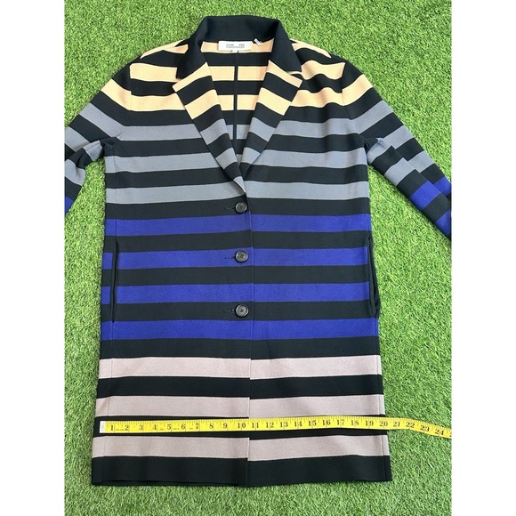 Diane Von Furstenberg Duster Womens Size P Petite Striped Open Jacket‎ Designer - Picture 13 of 15